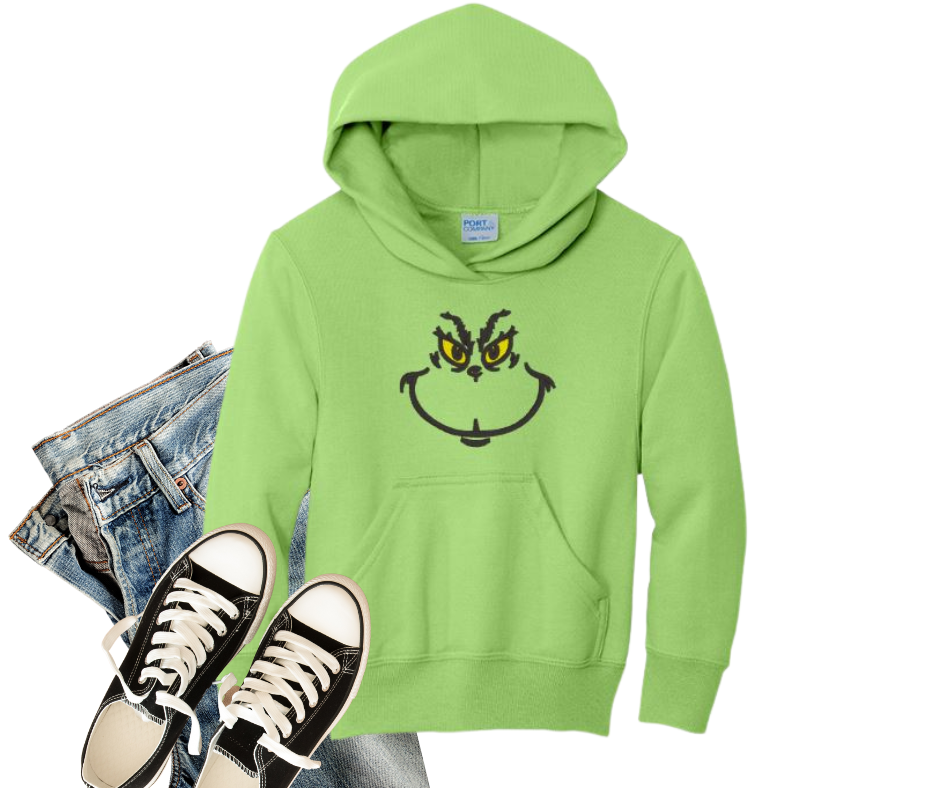 Youth Grinch Face Hooded Sweatshirt
