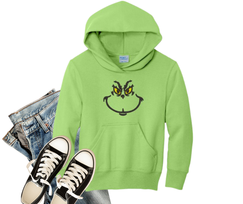 Grinch Face Hooded Sweatshirt - Youth or Adult