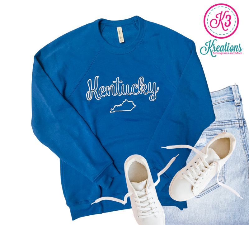 Adult Script Outline Kentucky Bella + Canvas Sponge Fleece Crewneck Sweatshirt