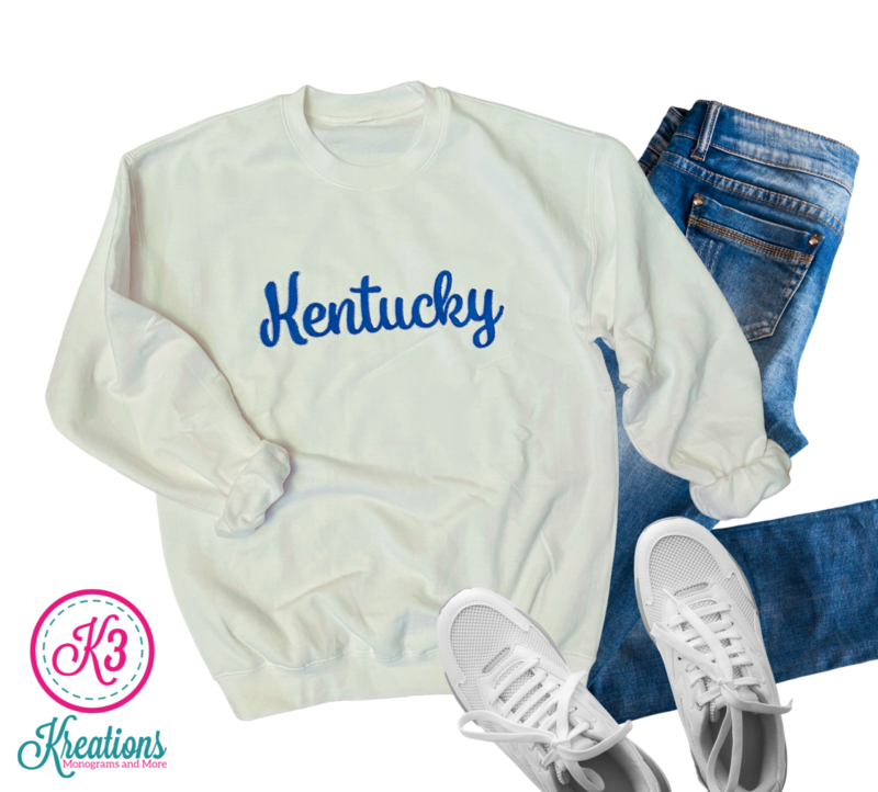 Adult Script Kentucky White Crewneck Sweatshirt