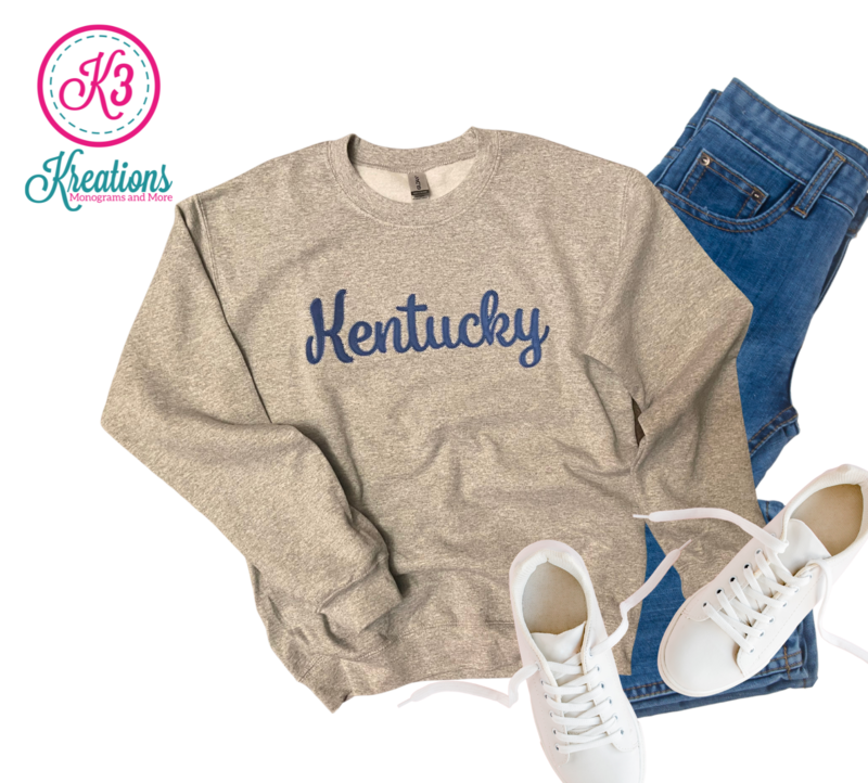 Adult Script Kentucky Gray Crewneck Sweatshirt