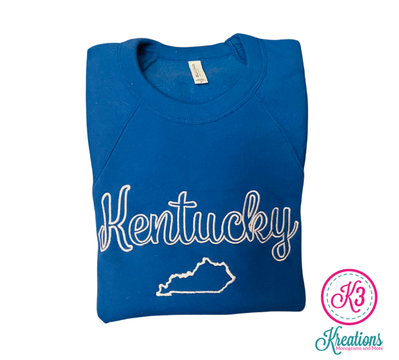 Adult Script Outline Kentucky Bella + Canvas Sponge Fleece Crewneck Sweatshirt
