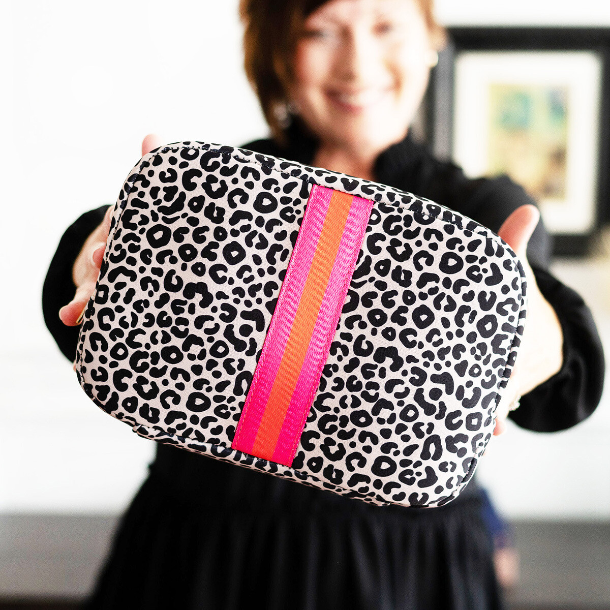 Orange Hot Pink Leopard Neoprene Cosmetic Bag