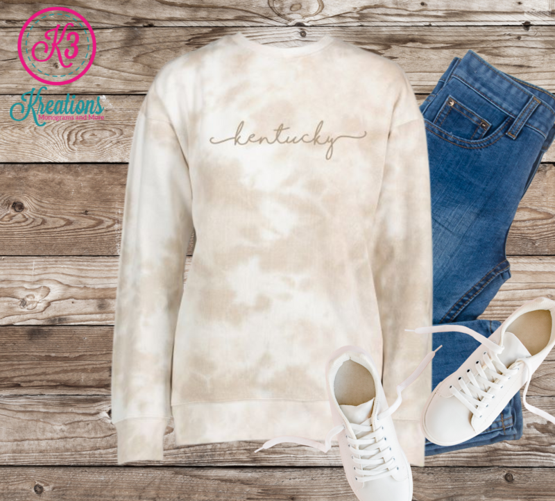 Adult Kentucky Script Neutral Tie-Dye Fleece Crewneck Sweatshirt