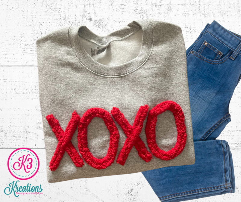 Adult XOXO Chenille Yarn Gray Crewneck Sweatshirt