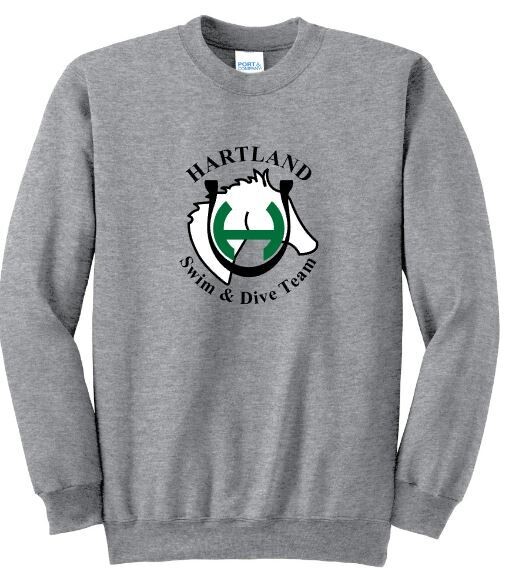 Youth or Adult Hartland Swim &amp; Dive Team Essential Fleece Crewneck Sweatshirt (HSDT)