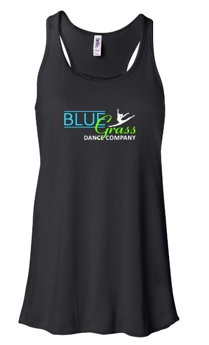 Girls or Ladies Bluegrass Dance Company Flowy Racerback Tank (BGD)