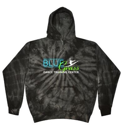 Youth OR Adult Bluegrass Dance Training Center Black Tie Dye Hooded Sweatshirt (BGD)