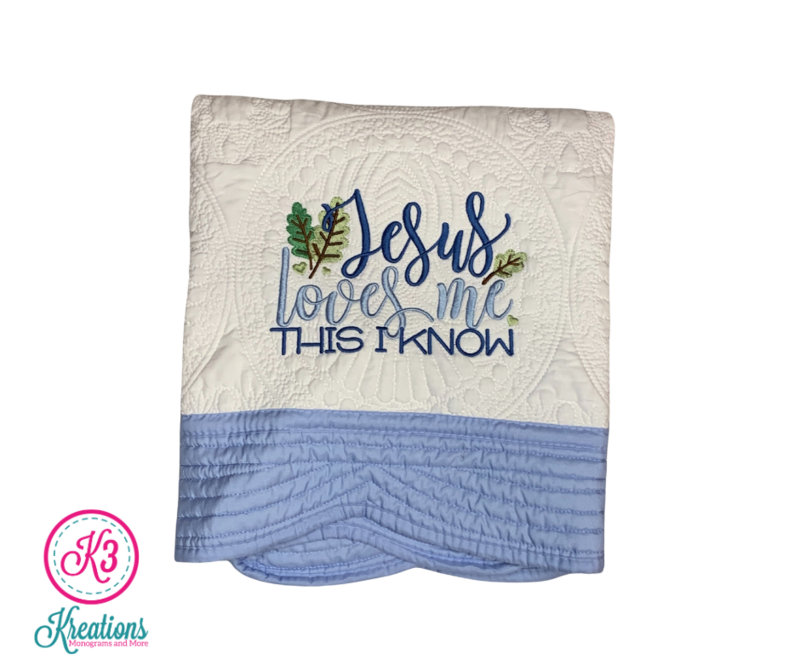 Jesus Loves Me Blue or Pink Baby Quilt