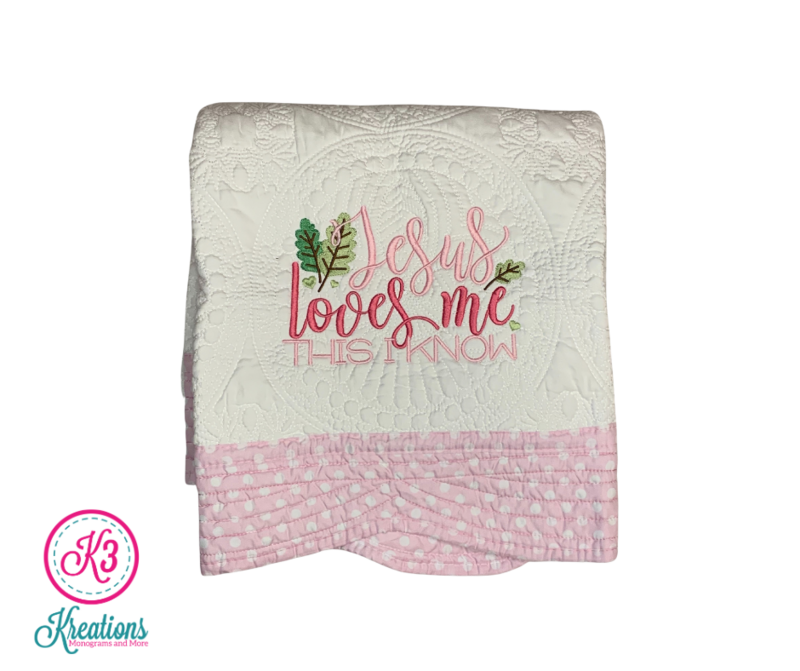 Jesus Loves Me Blue or Pink Baby Quilt