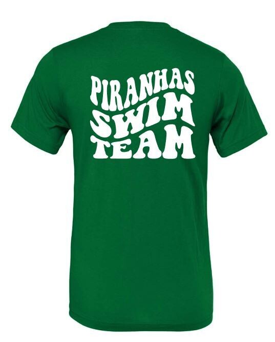 Youth or Adult Bella + Canvas Retro Wavy Piranhas Swim Team Jersey Short Sleeve Tee