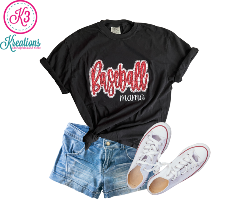 Adult Comfort Colors Sequin Baseball Mama Short Sleeve Tee