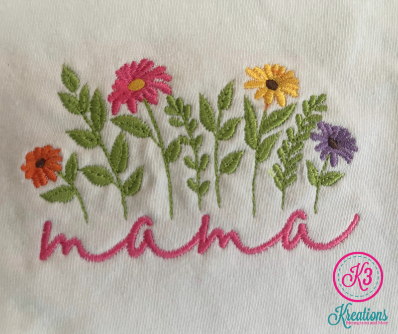 Adult Comfort Colors Floral Mama Embroidered Short Sleeve Tee