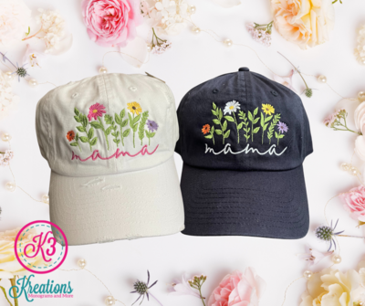 Embroidered Floral Mama Ball Cap