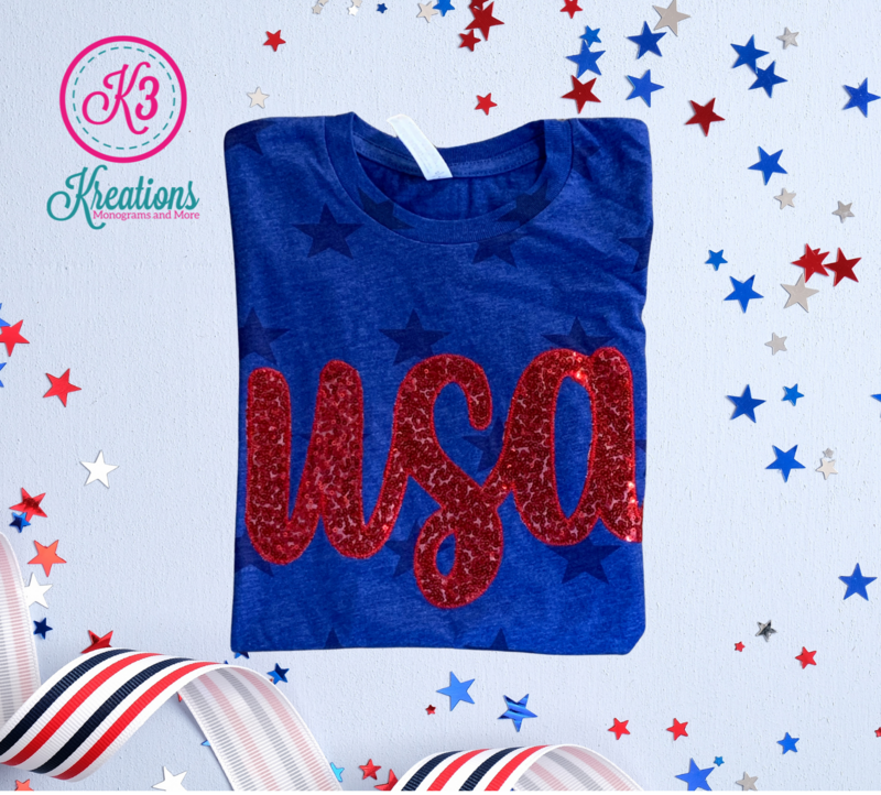 Adult Sequin USA Star Print Tee
