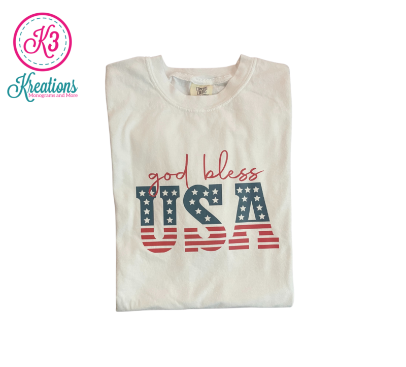 Adult Comfort Colors God Bless USA White Tee