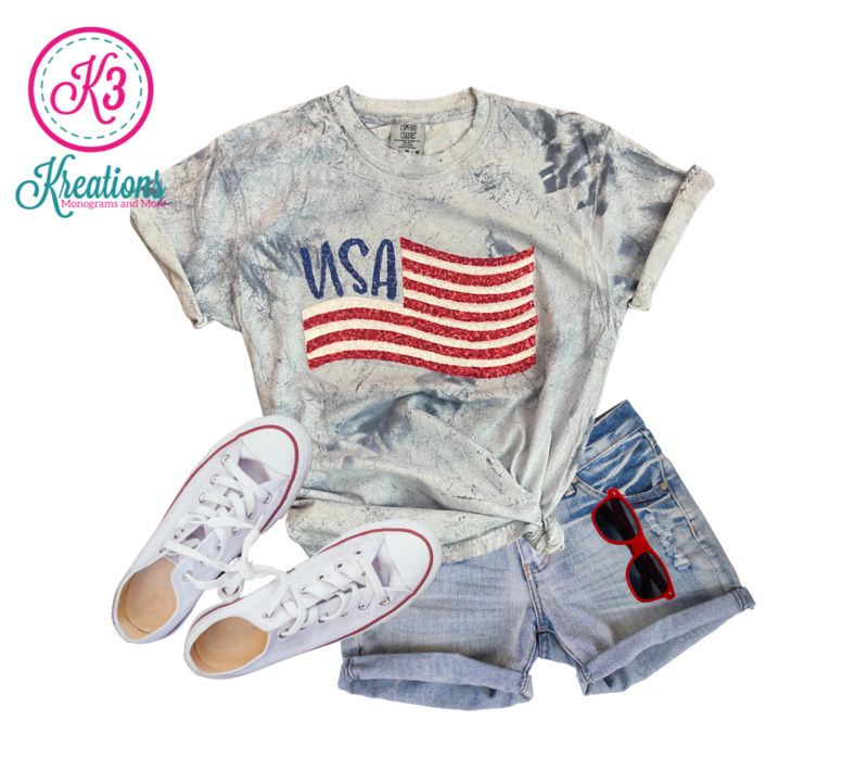 Adult Comfort Colors Colorblast Sequin USA Flag Tee