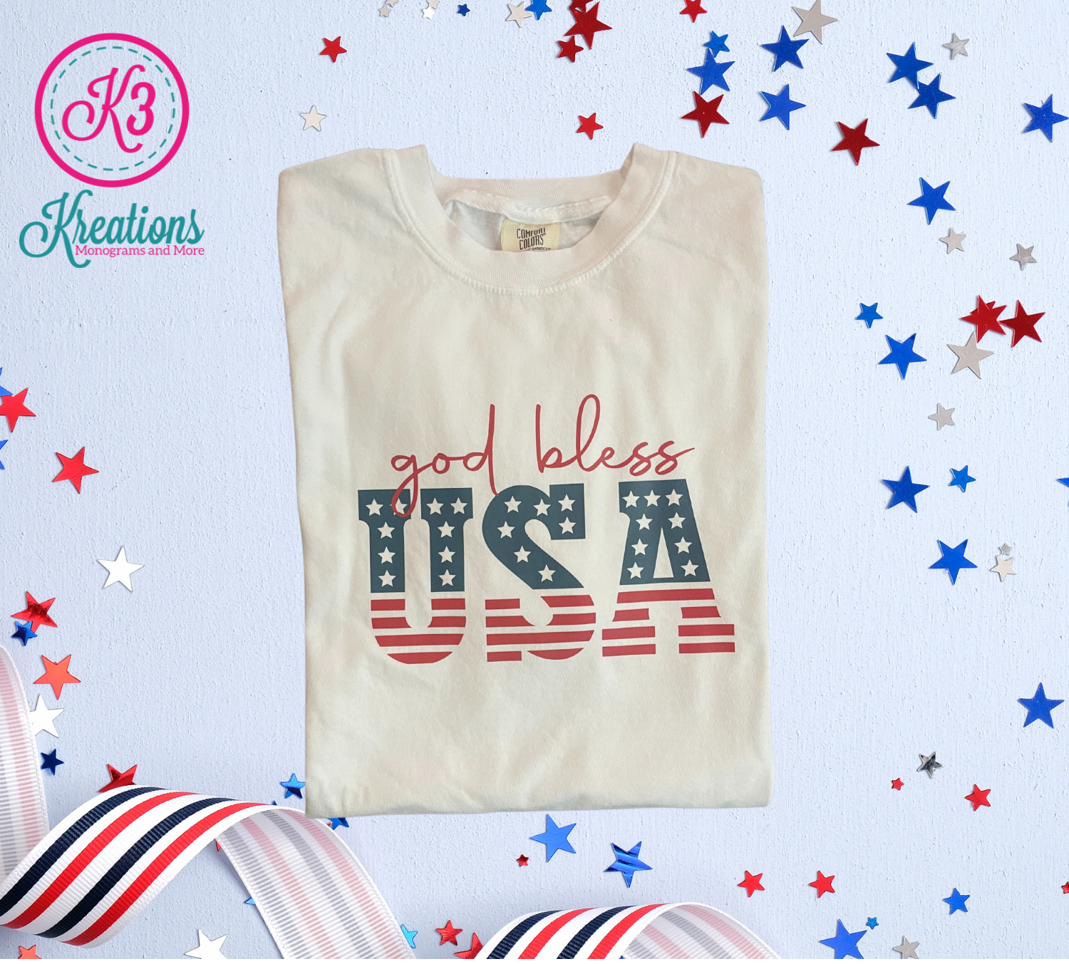 Adult Comfort Colors God Bless USA White Tee