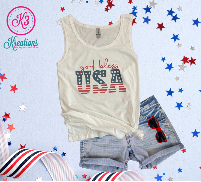 Adult God Bless USA White Softstyle Tank