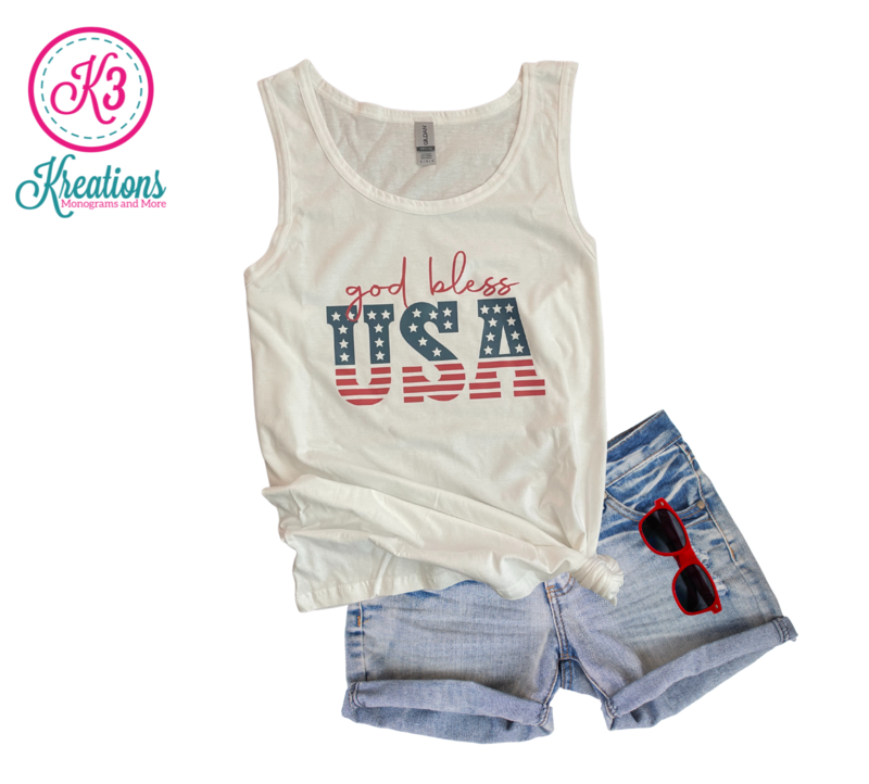 Adult God Bless USA White Softstyle Tank