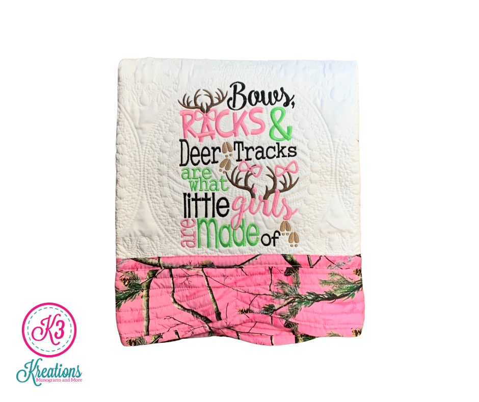Bows, Racks & Deer Tracks Are What Little Girls Are Made Of Antique Baby Quilt