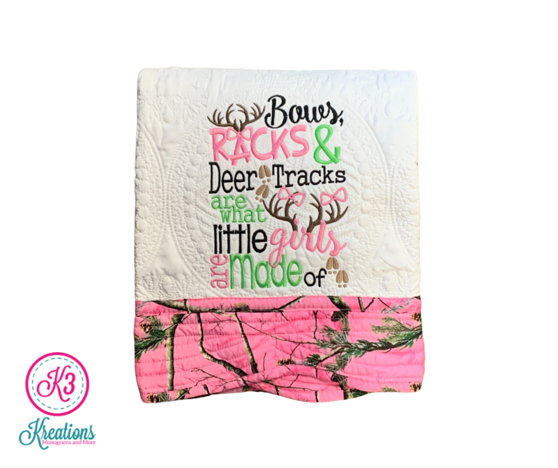 Bows, Racks &amp; Deer Tracks Are What Little Girls Are Made Of Antique Baby Quilt