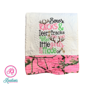 Bows, Racks & Deer Tracks Are What Little Girls Are Made Of Antique Baby Quilt