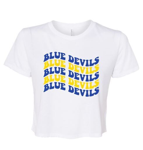 Ladies Wavy Blue Devils Bella + Canvas Flowy Cropped Tee