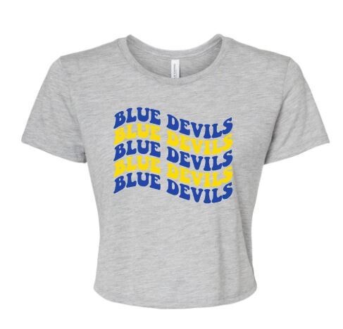 Ladies Wavy Blue Devils Bella + Canvas Flowy Cropped Tee