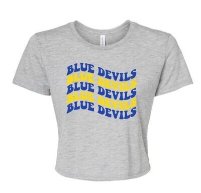 Ladies Wavy Blue Devils Bella + Canvas Flowy Cropped Tee (HCDT)