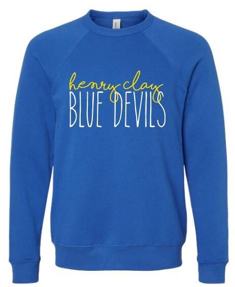 Adult henry clay BLUE DEVILS Bella + Canvas Sponge Fleece Raglan Crewneck Sweatshirt