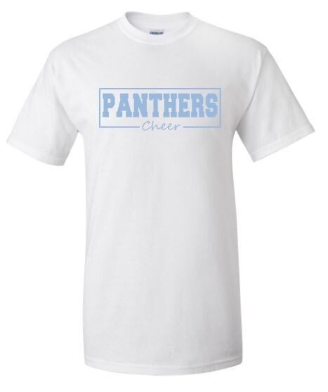 Adult Panthers Script Cheer White Softstyle Short or Long Sleeve Tee (HCT)