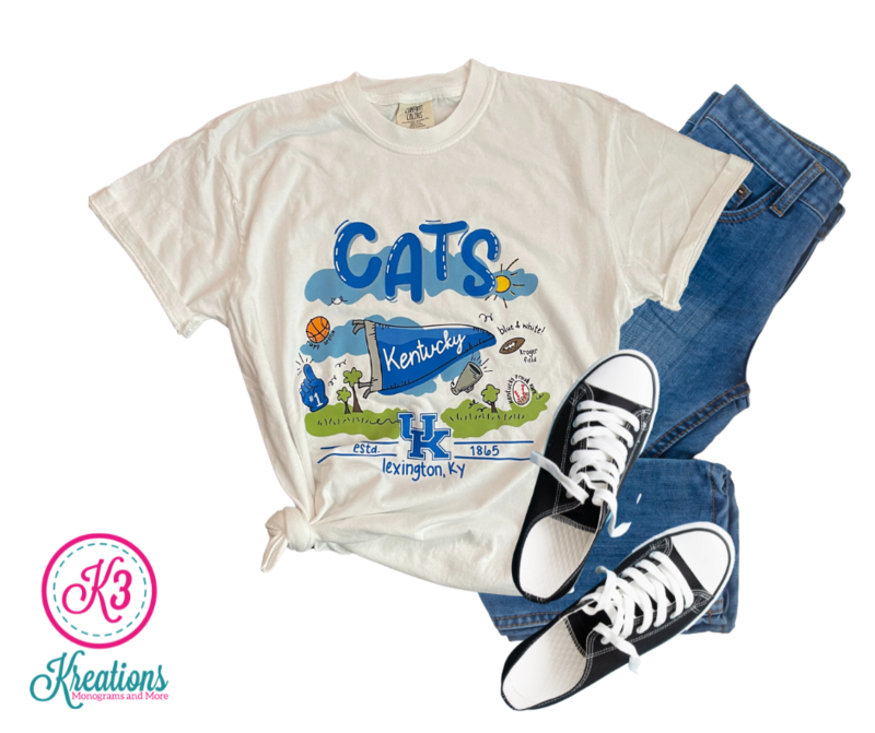 Adult Kentucky Cats Doodle Comfort Colors Short Sleeve Tee