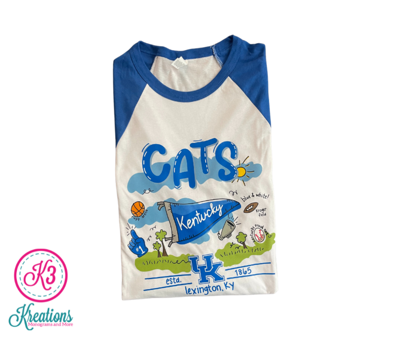 Adult Kentucky Cats Doodle Bella + Canvas Baseball Tee