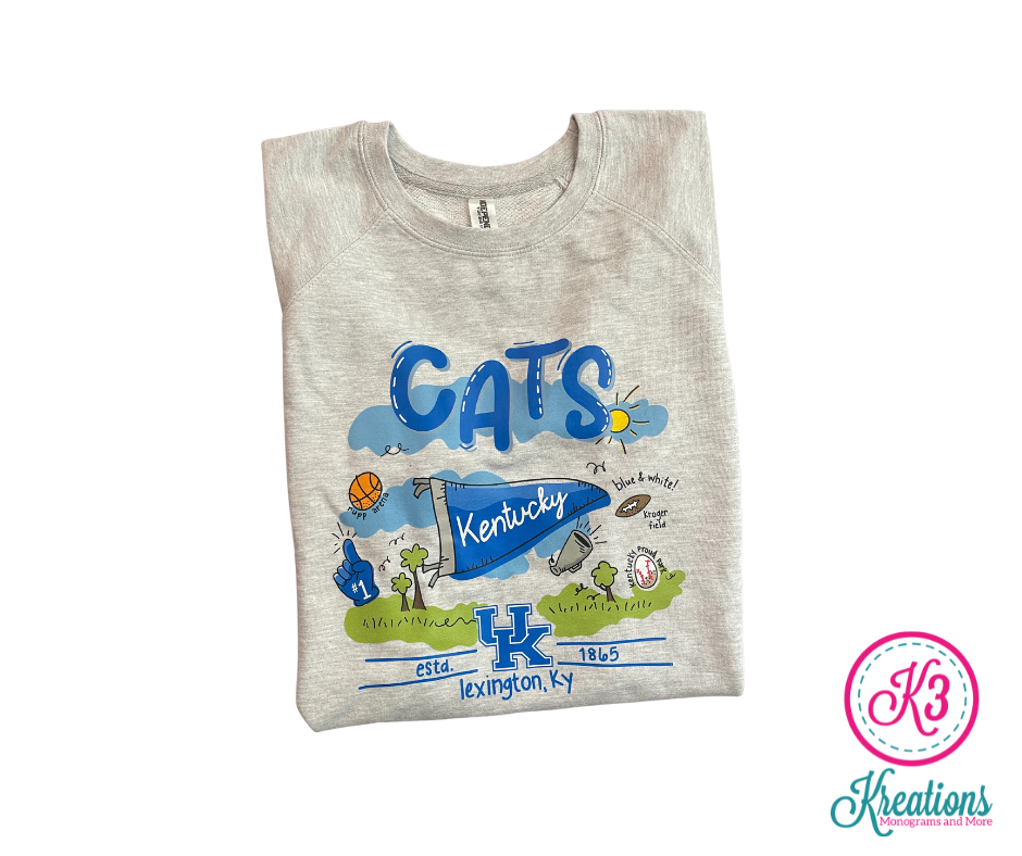 Kentucky Cats Doodle Lightweight Crewneck Sweatshirt