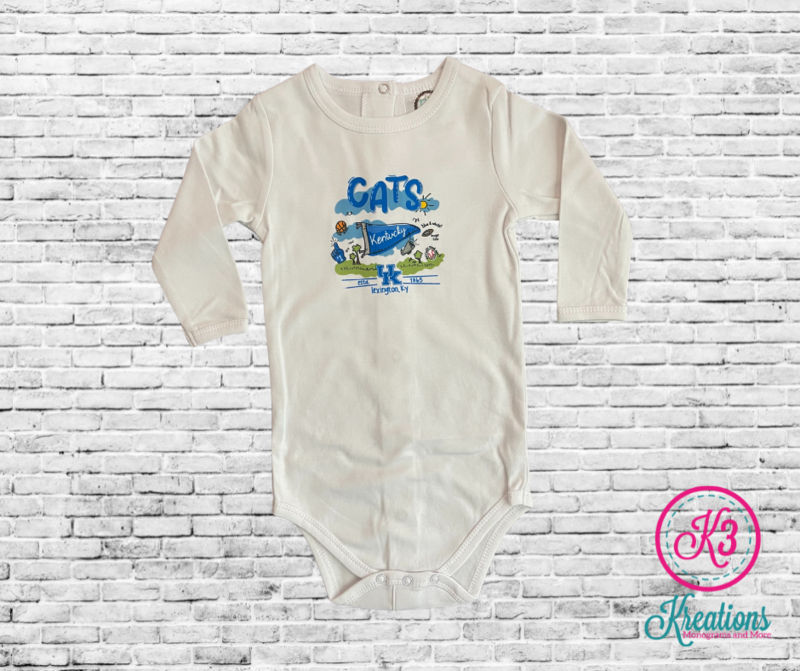 Baby Kentucky Cats Doodle Long Sleeved Onesie