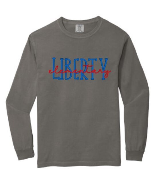 Adult Comfort Colors Short or Long Sleeve Tee with Embroidered Liberty Elementary (LES)