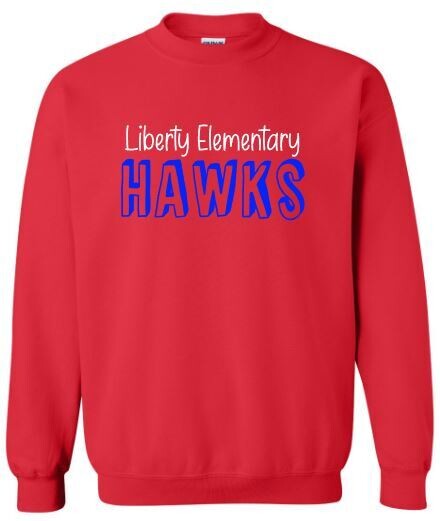 Youth or Adult Liberty Elementary Hawks Gildan Crewneck Sweatshirt (LES)