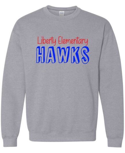 Youth or Adult Liberty Elementary Hawks Gildan Crewneck Sweatshirt (LES)
