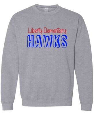 Youth or Adult Liberty Elementary Hawks Gildan Crewneck Sweatshirt (LES)
