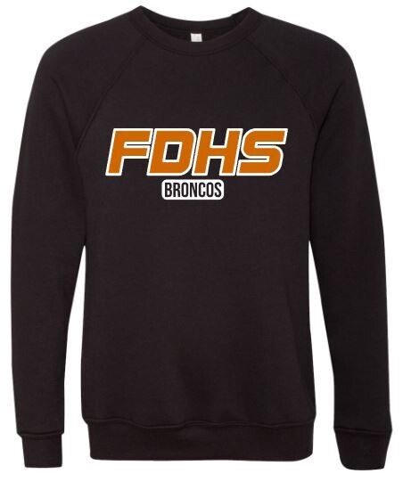 Adult FDHS Broncos Bella + Canvas Sponge Fleece Raglan Crewneck Sweatshirt