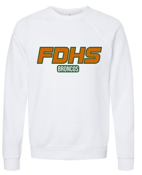 Adult FDHS Broncos Bella + Canvas Sponge Fleece Raglan Crewneck Sweatshirt