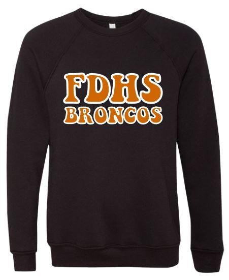 Adult FDHS BRONCOS Bella + Canvas Sponge Fleece Raglan Crewneck Sweatshirt