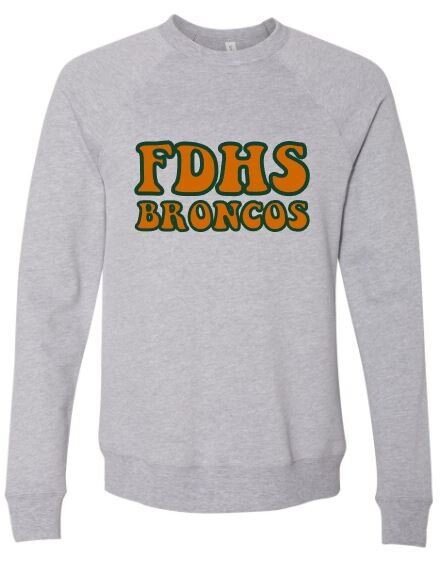 Adult FDHS BRONCOS Bella + Canvas Sponge Fleece Raglan Crewneck Sweatshirt