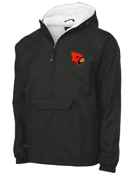 Charles River 1/2 Zip Lined Rain Pullover with Embroidered Cardinal