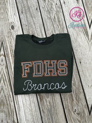 Adult FDHS Broncos Embroidered Crewneck Sweatshirt