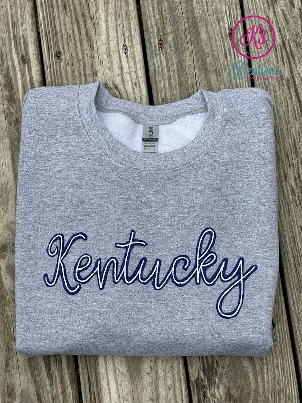 Adult Kentucky Embroidered Gray Crewneck Sweatshirt