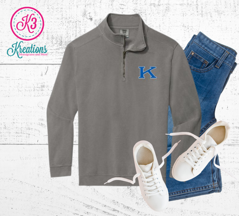 Adult Comfort Colors Quarter-Zip Sweatshirt with Embroidered Power K