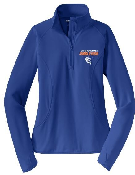 Ladies Sport-Tek® Sport-Wick® Stretch 1/4-Zip Pullover with Embroidered Swimchester Sailfish Logo (SS)
