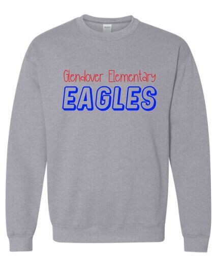 Youth or Adult Glendover Elementary Block Letter Eagles Gildan Crewneck Sweatshirt (GES)